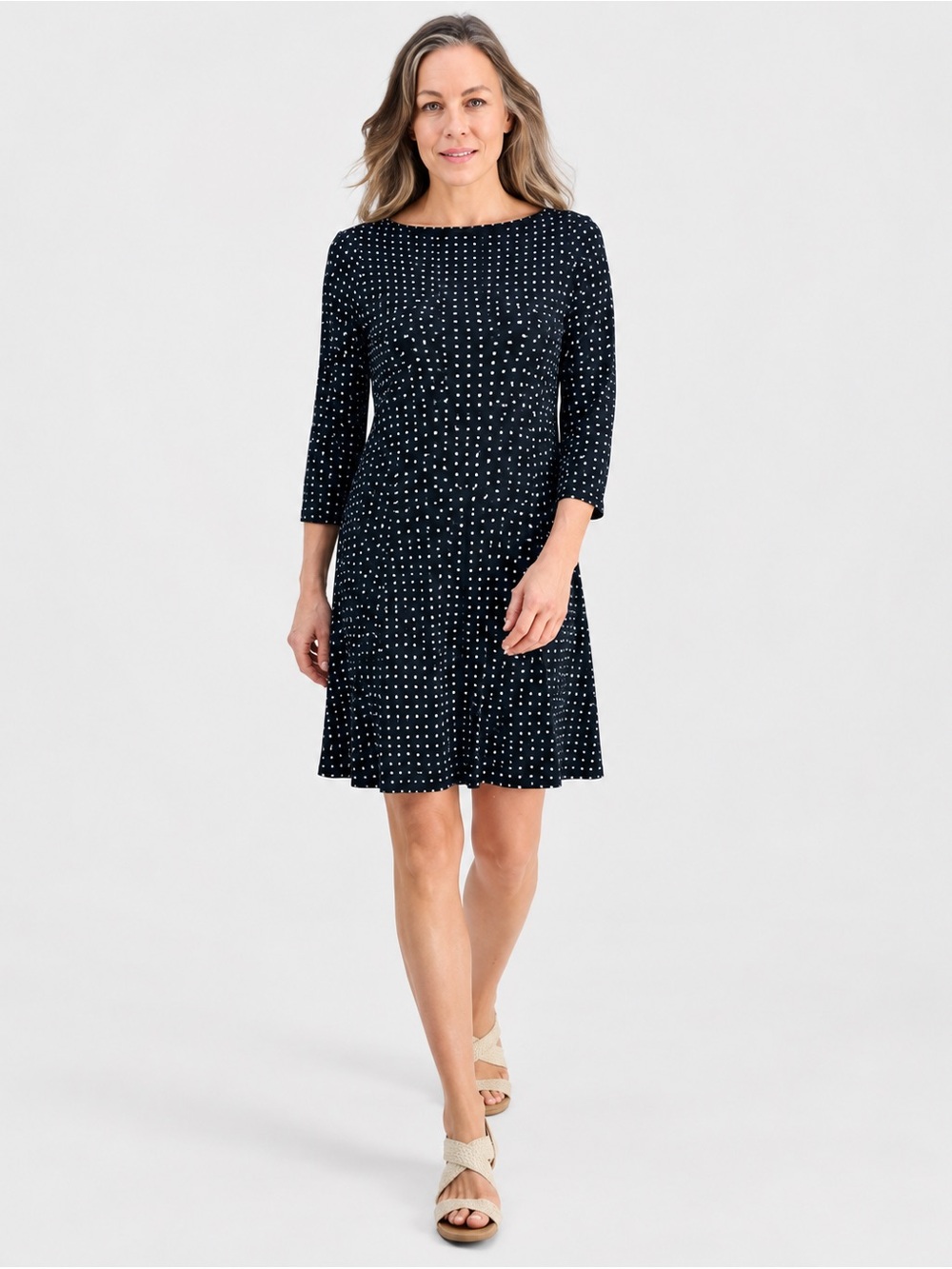 J. Jill Wearever Collection Tunic Dress Pleated Printed Black Size Small 525